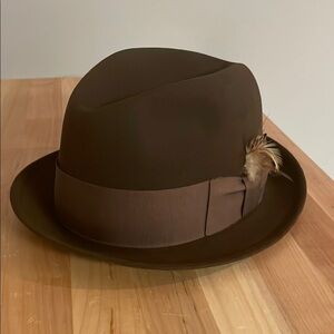 Stetson Frederick Brown Fedora Hat with Feather Accent Vintage